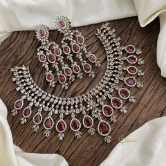 Unique Bridal Victorian Diamond High Neck Choker - Redish Pink - VV1364