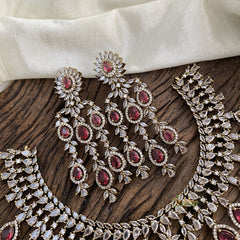 Unique Bridal Victorian Diamond High Neck Choker - Redish Pink - VV1364