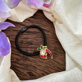 Jadau Kundan Parrot Pendant Rubber Band-J2352