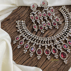 Unique Bridal Victorian Diamond High Neck Choker - Redish Pink - VV1364