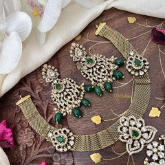 Duel Peacock Hasli Victorian Diamond Neckpiece-Green Beads-VV1936