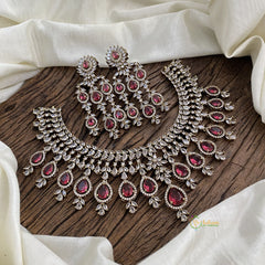 Unique Bridal Victorian Diamond High Neck Choker - Redish Pink - VV1364