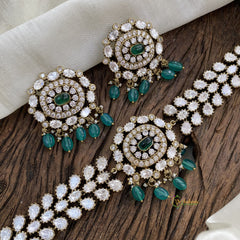 Green Bead Victorian Diamond High Neck Choker - VV1321