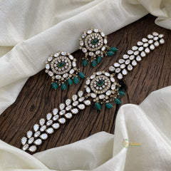 Green Bead Victorian Diamond High Neck Choker - VV1321