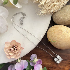 Vriksham Antique Grey Floral Pendant Anti Tarnish Stainless Steel Necklace Silver Chain-G17699