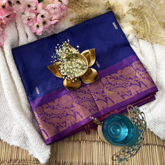 Vriksham Royal Blue Chinnalampattu Saree Peacock Design Copper Border-VS4700