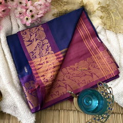 Vriksham Royal Blue Chinnalampattu Saree Peacock Design Copper Border-VS4700