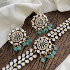 Aqua Green Bead Victorian Diamond High Neck Choker - VV1320