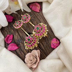 Vriksham Kemp Lotus Chandbali Stud & Ear Cuffs Bugadi With Pearls-G19988