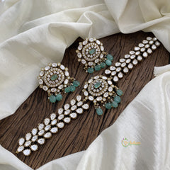 Aqua Green Bead Victorian Diamond High Neck Choker - VV1320