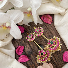 Vriksham Kemp Lotus Chandbali Stud & Ear Cuffs Bugadi With Pearls-G19988