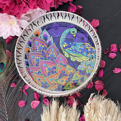 Vriksham Silver Pichwai Tray-Peacock Design-Purple-RG178