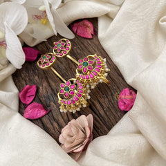 Vriksham Kemp Lotus Chandbali Stud & Ear Cuffs Bugadi With Pearls-G19988