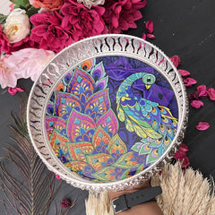 Vriksham Silver Pichwai Tray-Peacock Design-Purple-RG178