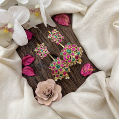 Vriksham Traditional Floral Cluster Kemp Stud & Ear Cuffs Bugadi With Pearls-G19990