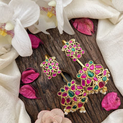 Vriksham Traditional Floral Cluster Kemp Stud & Ear Cuffs Bugadi With Pearls-G19990