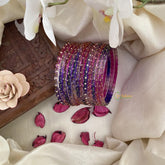 Vriksham Dual Tone Moon Type Glass Bangle-Pink & Violate-Set of 12-G15846