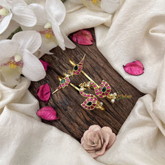 Vriksham Designer Peacock & Parrot Stud & Ear Cuffs Bugadi With Pearls-G19991