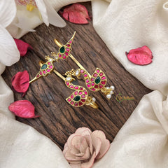 Vriksham Designer Peacock & Parrot Stud & Ear Cuffs Bugadi With Pearls-G19991