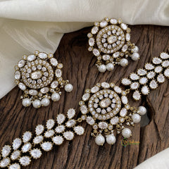 Victorian Diamond High Neck Choker - White - VV1323