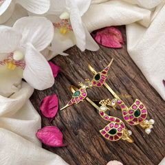 Vriksham Designer Peacock & Parrot Stud & Ear Cuffs Bugadi With Pearls-G19991