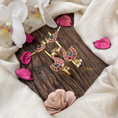 Vriksham Designer Peacock & Parrot Stud & Ear Cuffs Bugadi With Pearls-G19991