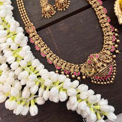 Vriksham Gold Look Alike Lakshmi Long Neckpiece-Red-Golden Bead-G21276