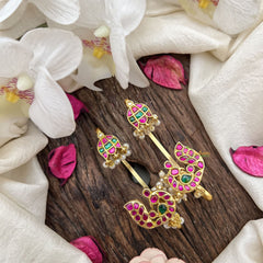 Vriksham Peacock Style Jadau Stud & Ear Cuffs Bugadi With Pearls-G19995