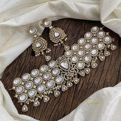 White Unique Victorian Diamond High Neck Choker - VV1344