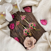 Vriksham Petal Cluster Jadau Stud & Ear Cuffs Bugadi-Red Green-G19997