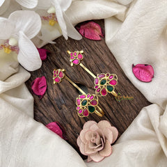 Vriksham Petal Cluster Jadau Stud & Ear Cuffs Bugadi-Red Green-G19997