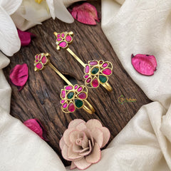 Vriksham Petal Cluster Jadau Stud & Ear Cuffs Bugadi-Red Green-G19997