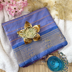 Vriksham Steel Blue Chinnalampattu Saree Floral Copper Border-VS4718