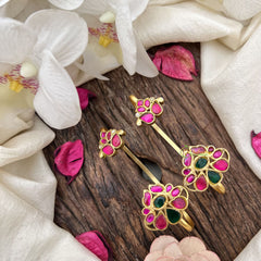 Vriksham Petal Cluster Jadau Stud & Ear Cuffs Bugadi-Red Green-G19997