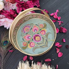 Vriksham Golden Pichwai Basket-Pastel Green-Floral Design-RG266