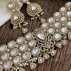 White Unique Victorian Diamond High Neck Choker - VV1344