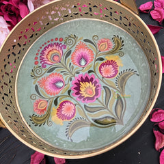 Vriksham Golden Pichwai Basket-Pastel Green-Floral Design-RG266