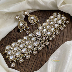 White Unique Victorian Diamond High Neck Choker - VV1344