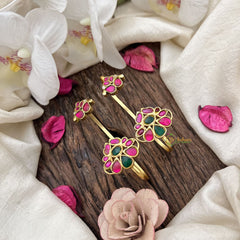 Vriksham Petal Cluster Jadau Stud & Ear Cuffs Bugadi-Red Green-G19997