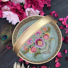 Vriksham Golden Pichwai Basket-Pastel Green-Floral Design-RG266