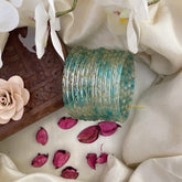 Vriksham Dual Tone Glass Bangle-Off White & Sea Blue-Set of 12-G15827