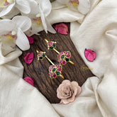 Vriksham Petal Cluster Jadau Stud & Ear Cuffs Bugadi-Red Green & White-G20025