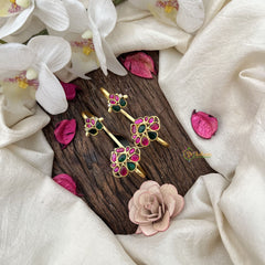 Vriksham Petal Cluster Jadau Stud & Ear Cuffs Bugadi-Red Green & White-G20025