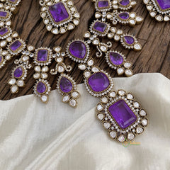 Premium Purple Victorian Diamond Short Pendant Neckpiece - VV10775