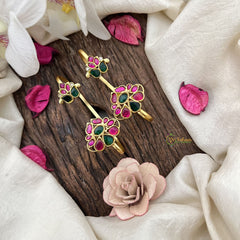 Vriksham Petal Cluster Jadau Stud & Ear Cuffs Bugadi-Red Green & White-G20025