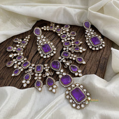 Premium Purple Victorian Diamond Short Pendant Neckpiece - VV10775