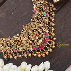 Vriksham Lakshmi Dual Elephant Long Neckpiece-Red Green-Gold Bead-G21274