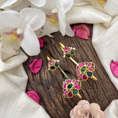 Vriksham Petal Cluster Jadau Stud & Ear Cuffs Bugadi-Red Green & White-G20025