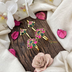 Vriksham Petal Cluster Jadau Stud & Ear Cuffs Bugadi-Red Green & White-G20025