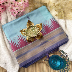 Vriksham Elegance Sky Blue Chinnalampattu Saree Rettapet Temple Border-VS4702